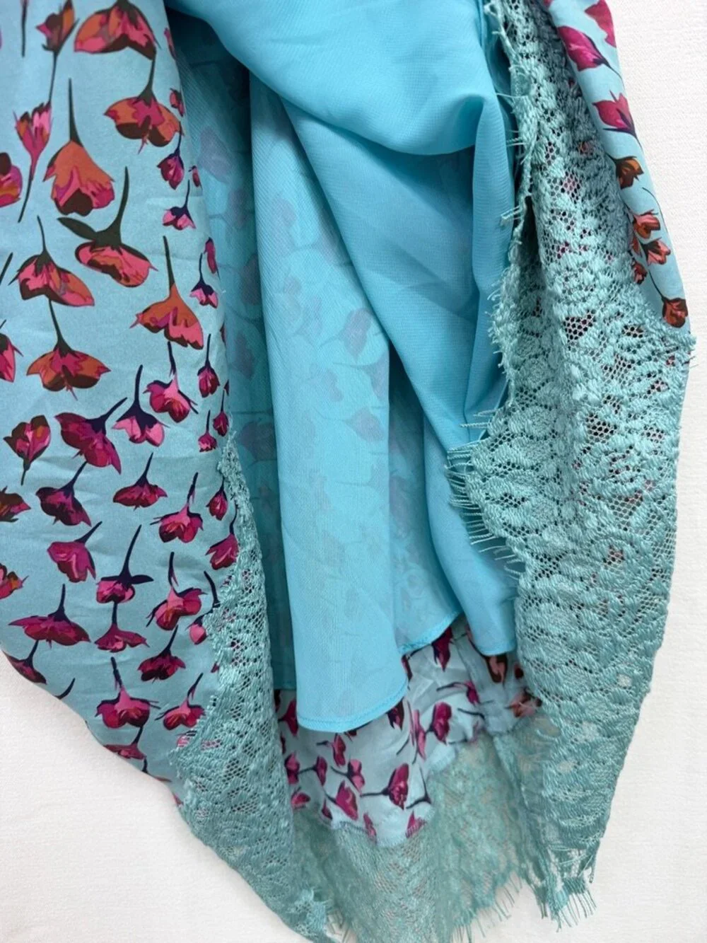 Sundance 100% Silk Lace Cap Sleeve Floral Slip Dress Teal Pink Size 10